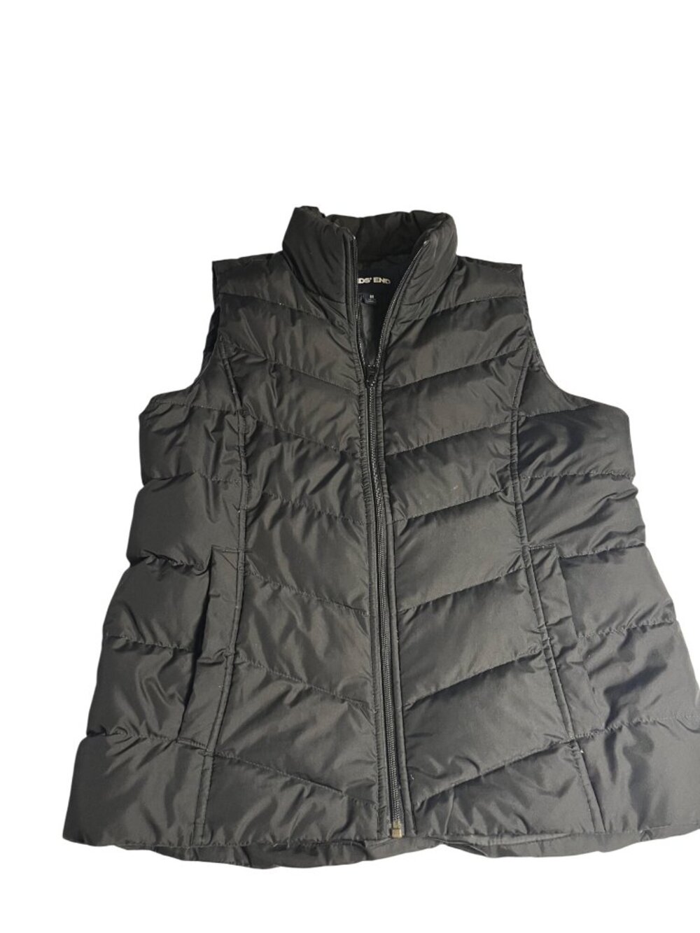 Lands End Women's Black Puffer Vest M 10-12 80% Down 20% feather Insulated